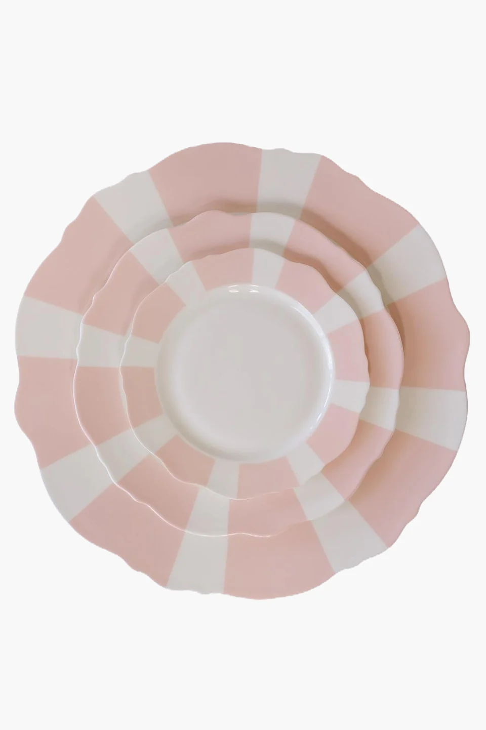 Rosé striped charger plate ideal for elegant wedding tablescapes and luxury event rentals. ✅ Bottom Image – Rosé Stripe Dinn