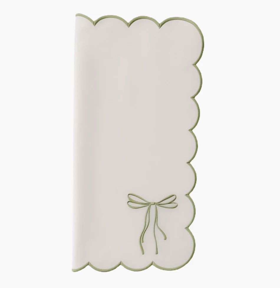 Scalloped/Embrodiered Napkin - Sage Bow napkins